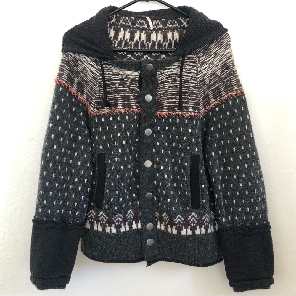 Free People Hooded Snap Front Sweater Jacket